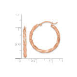 14k Rose Gold Twisted Hoop Earrings with Satin and Polished Finish, Lightweight Modern Design