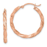 14k Rose Gold Twisted Hoop Earrings with Satin and Polished Finish, Lightweight Modern Design