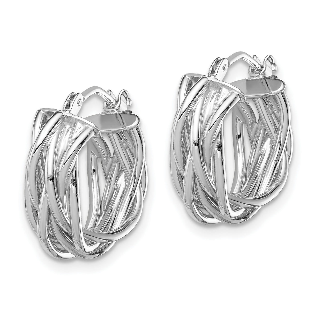 14k White Gold Hoop Earrings with Twisted Braided Design for Women