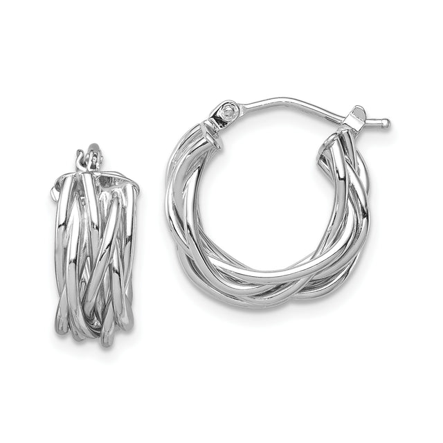 14k White Gold Hoop Earrings with Twisted Braided Design for Women