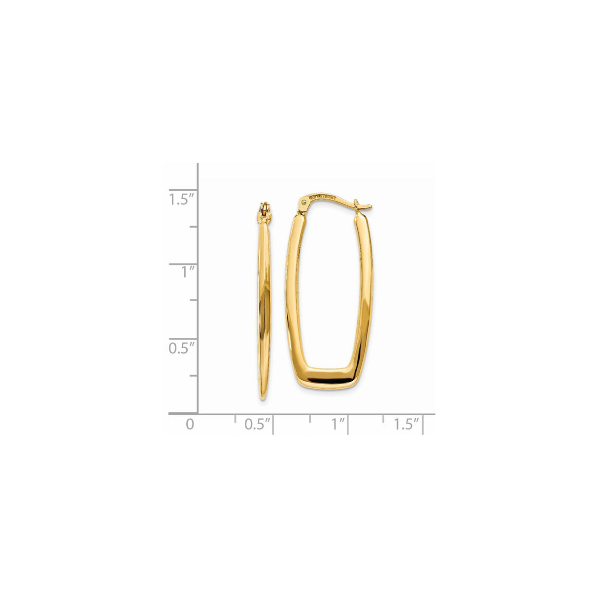 14k Yellow Gold Rectangle Tube Hoop Earrings, Polished Lightweight Geometric Design
