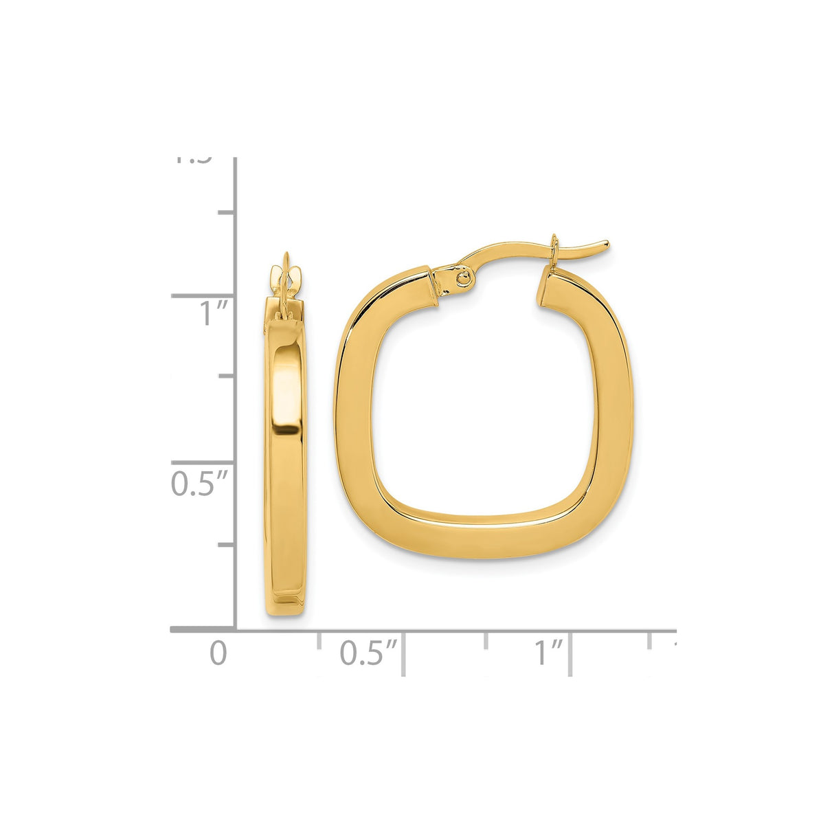 14k Yellow Gold Square Hoop Earrings, Lightweight Tube Design, Modern Minimalist Style for Women