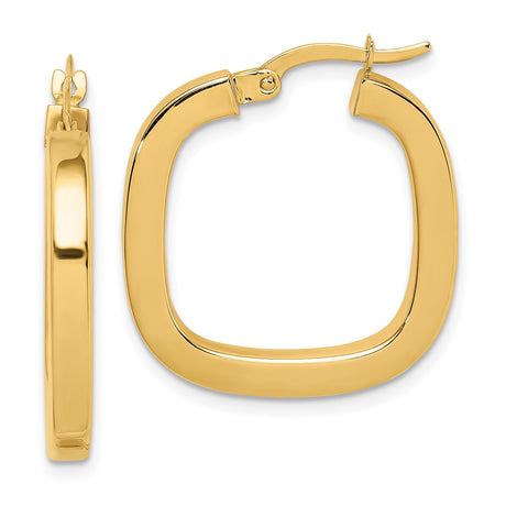 14k Yellow Gold Square Hoop Earrings, Lightweight Tube Design, Modern Minimalist Style for Women