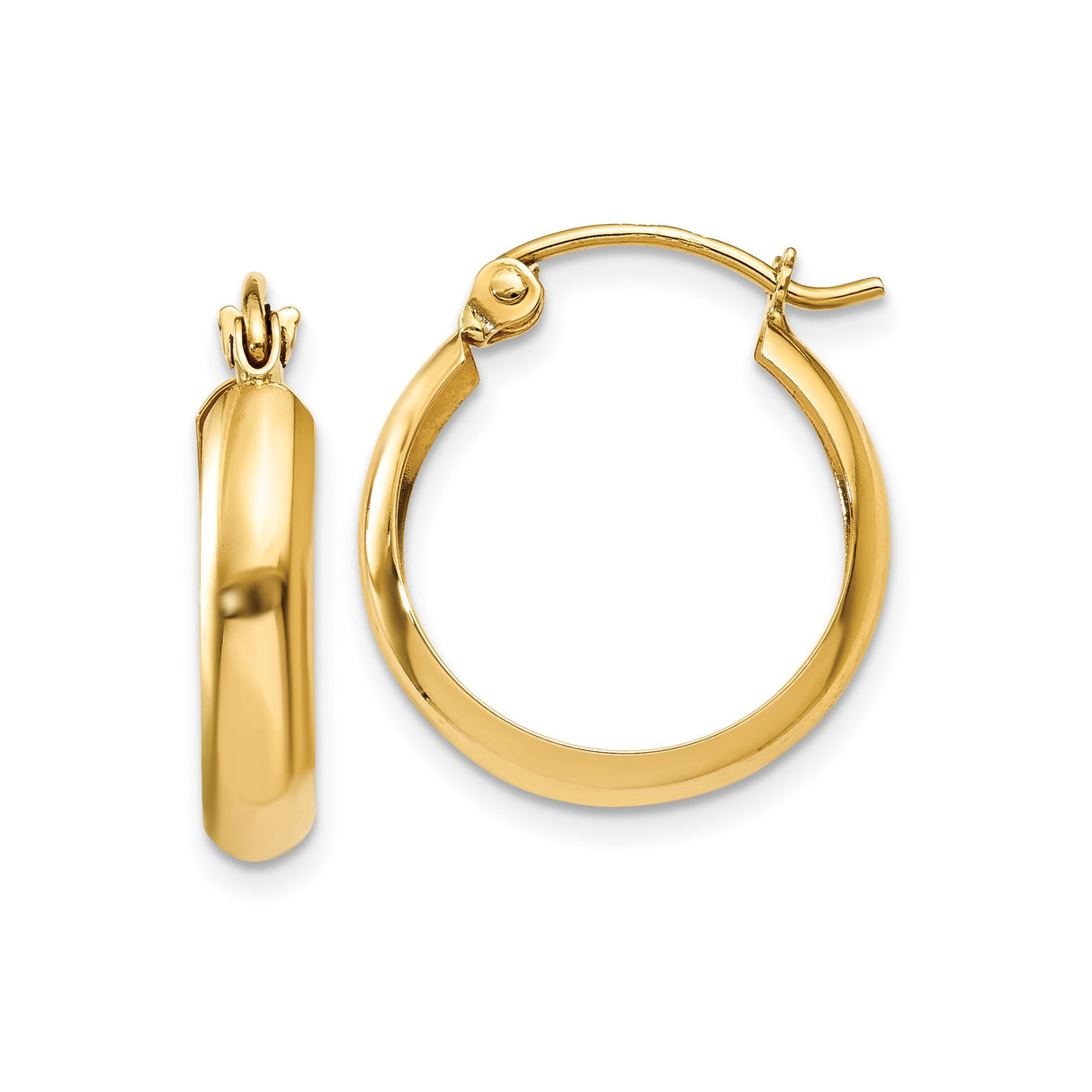 14k Yellow Gold Hoop Earrings, Polished Finish, Latch-Back Closure, Minimalist Style for Women