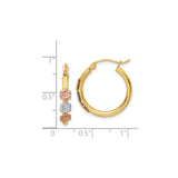 14k Tri-Color Gold Hoop Earrings with Rose, White, and Yellow Gold Floral Design