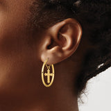 14k Yellow Gold Hoop Earrings with Crucifix Charms, Religious Christian Dangle Style for Women