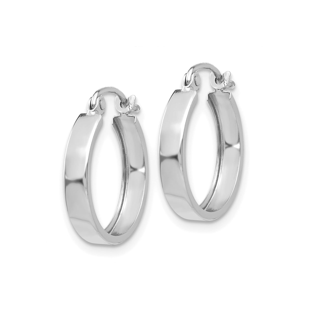 14k White Gold Hoop Earrings, Polished Classic Round Design with Latch Back Closure