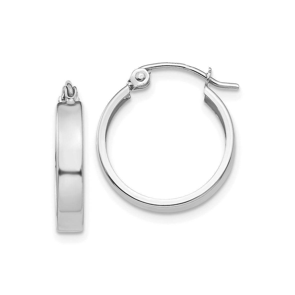 14k White Gold Hoop Earrings, Polished Classic Round Design with Latch Back Closure