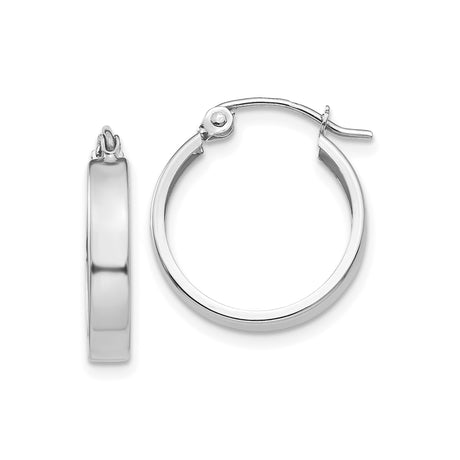 14k White Gold Hoop Earrings, Polished Classic Round Design with Latch Back Closure