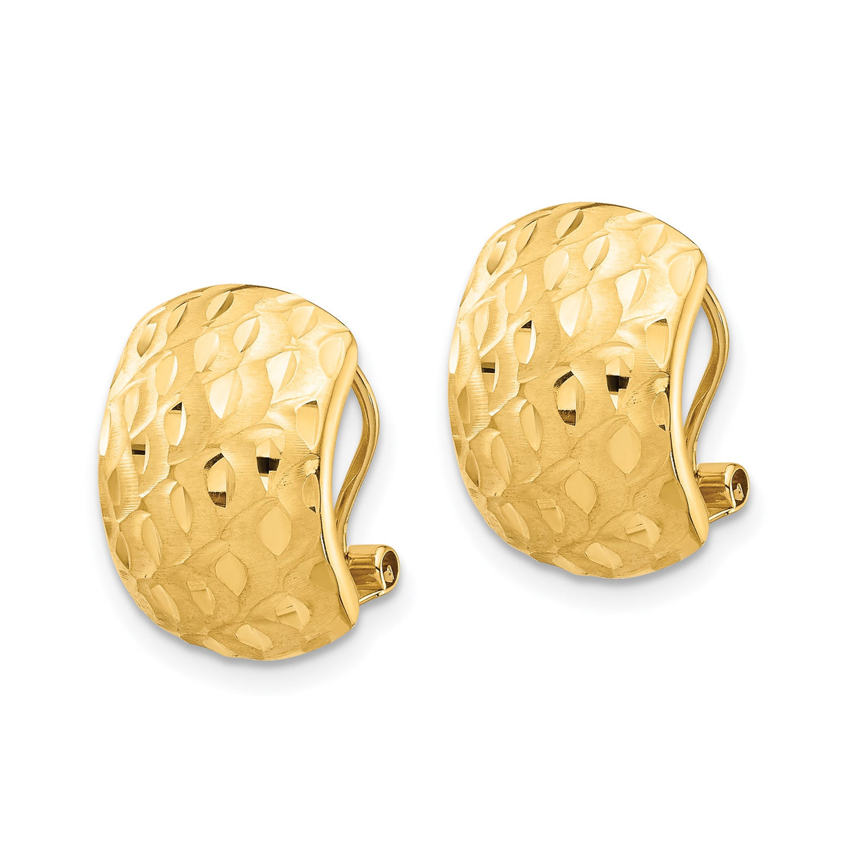 14k Yellow Gold Hoop Earrings, Wide Hammered Texture Curved Hoops with Polished Finish