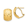 14k Yellow Gold Hoop Earrings, Wide Hammered Texture Curved Hoops with Polished Finish