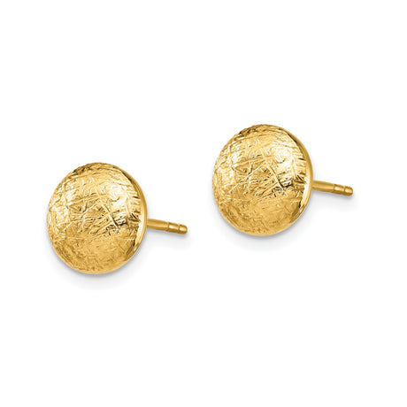14k Yellow Gold Dome Stud Earrings, Brushed Scratch Finish, Lightweight Minimalist Design
