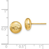 14k Yellow Gold Dome Stud Earrings, Brushed Scratch Finish, Lightweight Minimalist Design