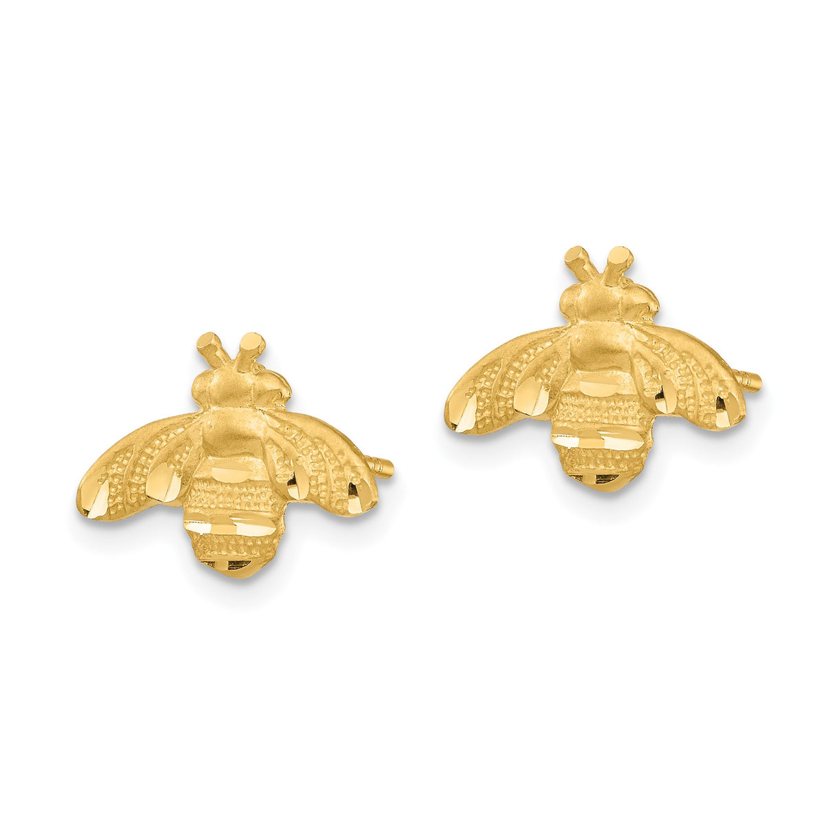 14k Yellow Gold Bee Stud Earrings, Detailed Insect Design, Minimalist Style for Women