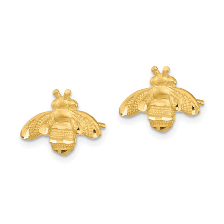 14k Yellow Gold Bee Stud Earrings, Detailed Insect Design, Minimalist Style for Women