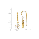 14k Yellow Gold Dangle Earrings with Open Loop Flower Design and Faceted Bead Detail