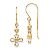 14k Yellow Gold Dangle Earrings with Open Loop Flower Design and Faceted Bead Detail