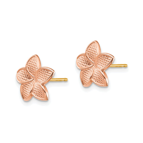 14k Two-Tone Gold Flower Stud Earrings with Textured Five-Petal Floral Design