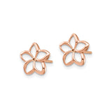 14k Rose Gold Flower Stud Earrings with Open Petal Design, Minimalist Floral Style