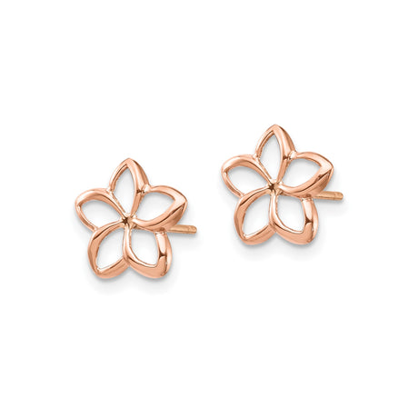 14k Rose Gold Flower Stud Earrings with Open Petal Design, Minimalist Floral Style