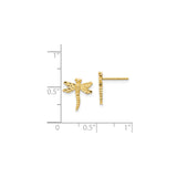 14k Yellow Gold Dragonfly Stud Earrings with Detailed Wings and Textured Body