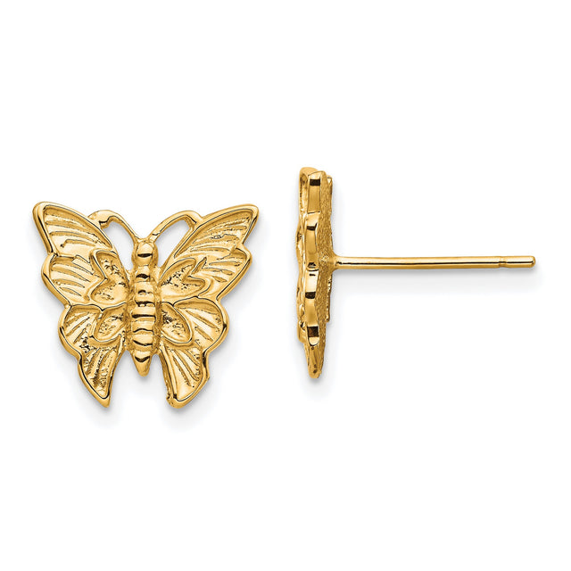 14k Yellow Gold Butterfly Stud Earrings, Nature-Inspired Feminine Jewelry for Women