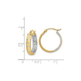 14k Yellow Gold Hoop Earrings, Two-Tone Textured Diamond-Cut Design, Polished Satin Finish