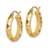 14k Yellow Gold Hoop Earrings, Hammered Finish, Classic Lightweight Round Style for Women