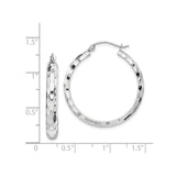 14k White Gold Hoop Earrings, Hammered Textured Round Design, Lightweight Modern Style for Women