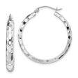 14k White Gold Hoop Earrings, Hammered Textured Round Design, Lightweight Modern Style for Women
