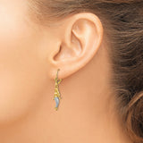 14k Yellow Gold Dangle Earrings with Detailed Mermaid Charms and Textured Rhodium Tails
