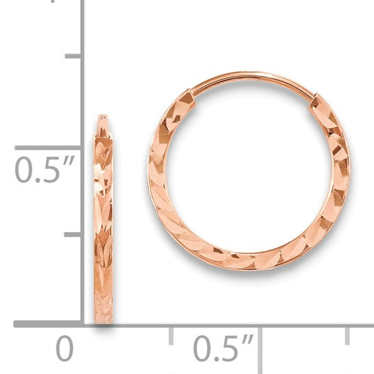 14k Rose Gold Hoop Earrings with Diamond Cut Finish, Minimalist Round Lightweight Design