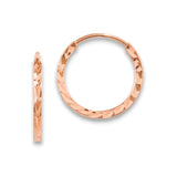 14k Rose Gold Hoop Earrings with Diamond Cut Finish, Minimalist Round Lightweight Design