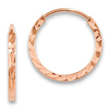 14k Rose Gold Hoop Earrings with Diamond Cut Finish, Minimalist Round Lightweight Design