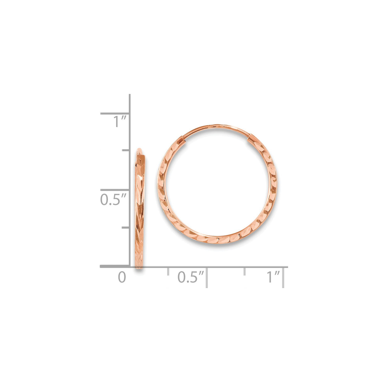14k Rose Gold Hoop Earrings, Diamond Cut Textured Finish, Lightweight Polished Style
