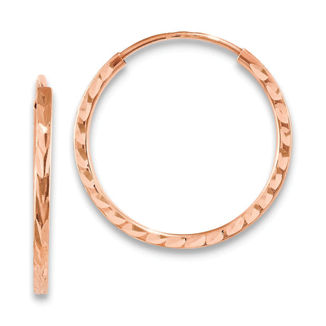 14k Rose Gold Hoop Earrings, Diamond Cut Textured Finish, Lightweight Polished Style