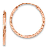 14k Rose Gold Hoop Earrings, Diamond Cut Textured Finish, Lightweight Polished Style
