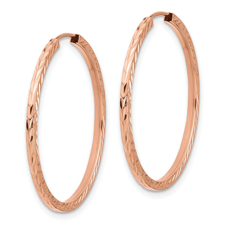 14k Rose Gold Hoop Earrings with Hammered Texture Finish, Lightweight Modern Design