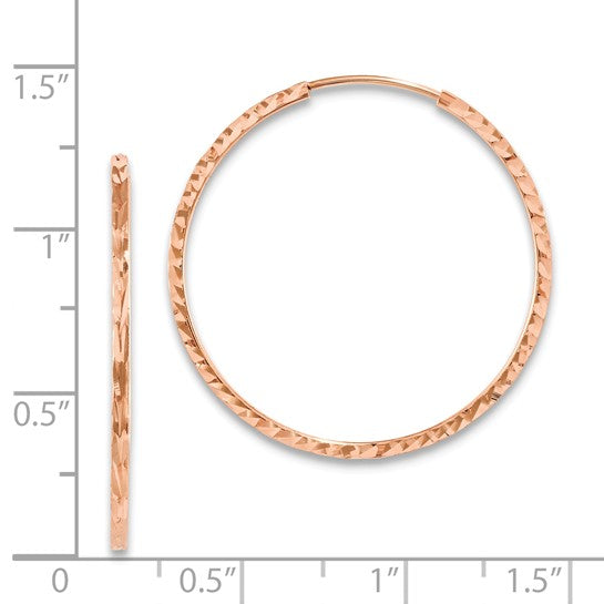14k Rose Gold Hoop Earrings with Hammered Texture Finish, Lightweight Modern Design