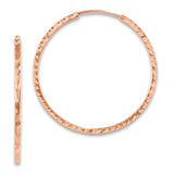 14k Rose Gold Hoop Earrings with Hammered Texture Finish, Lightweight Modern Design