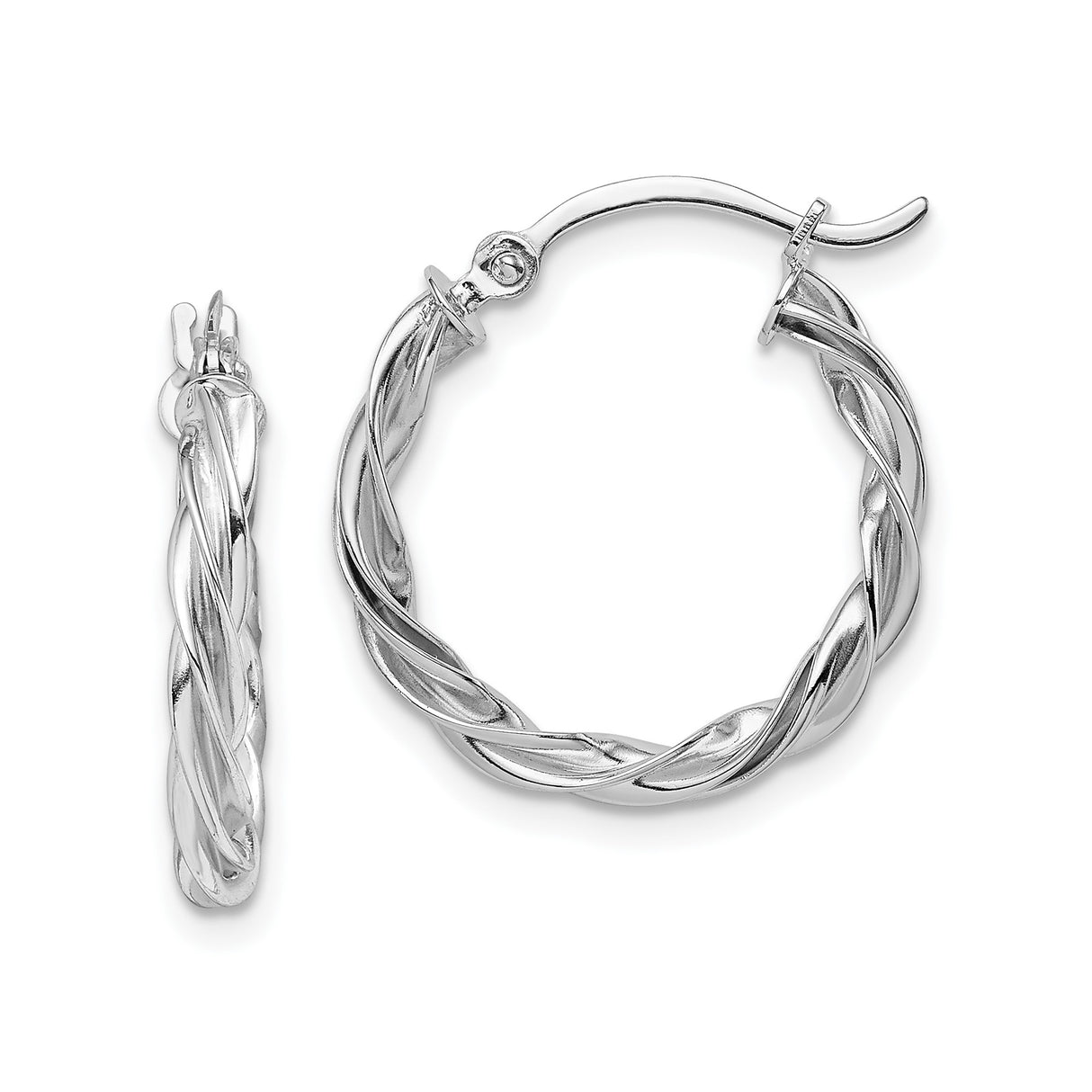 14k White Gold Hoop Earrings with Twisted Braided Rope Design and Latch-Back Closure