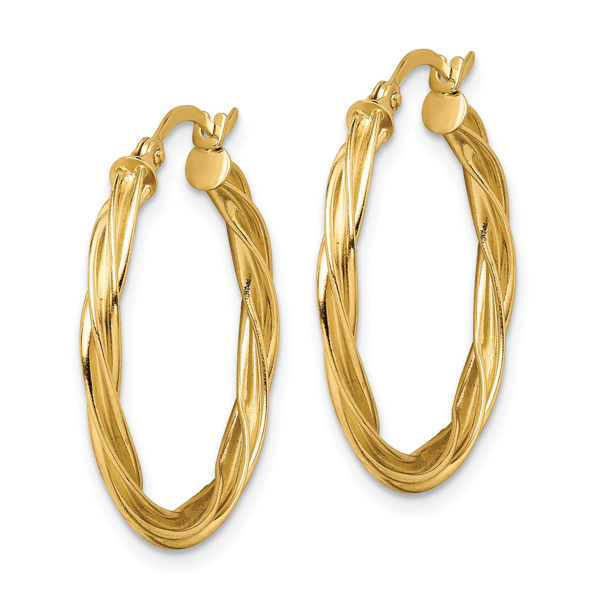 14k Yellow Gold Hoop Earrings, Medium Twisted Braided Design, Polished Finish for Women