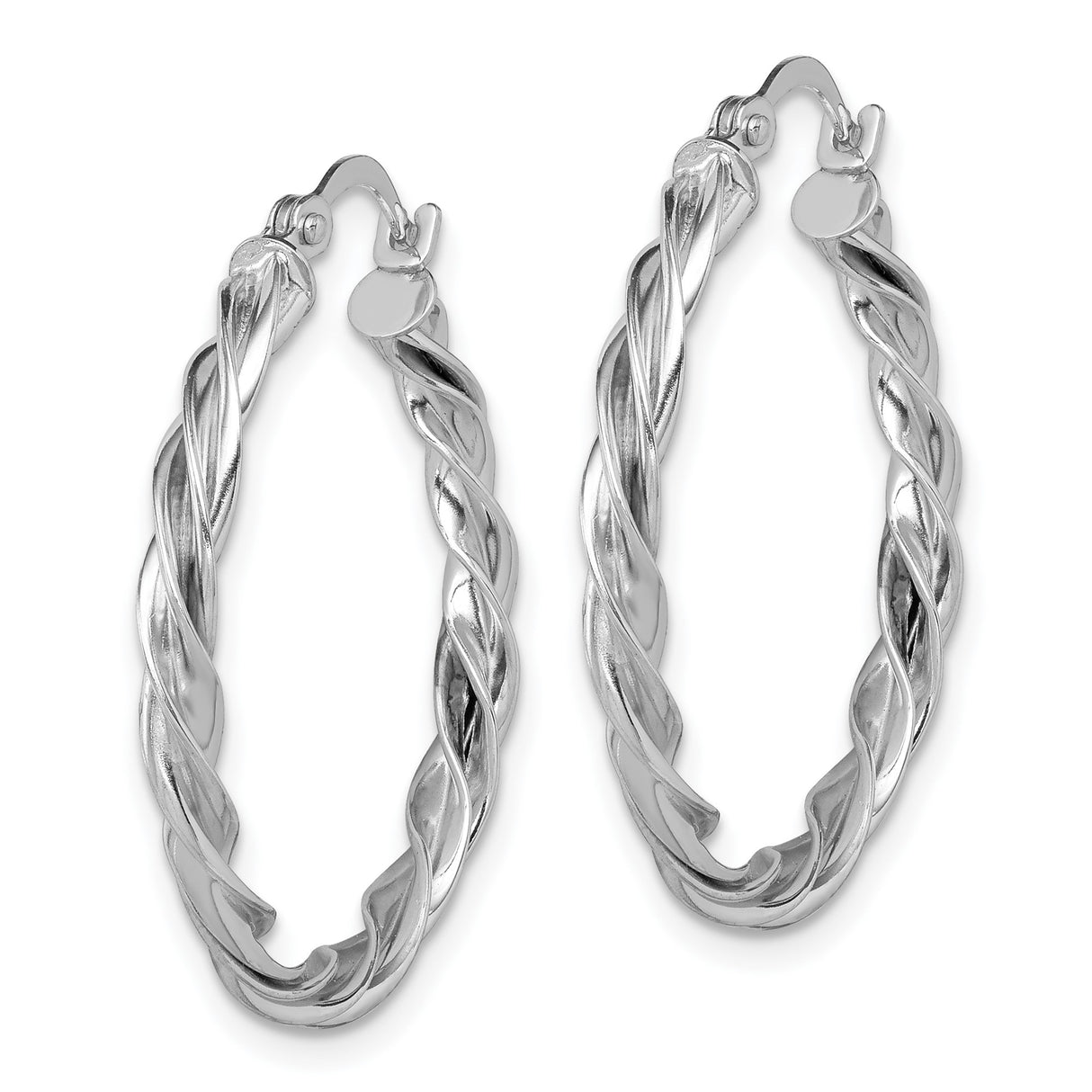 14k White Gold Twisted Hoop Earrings with Braided Design and Polished Finish