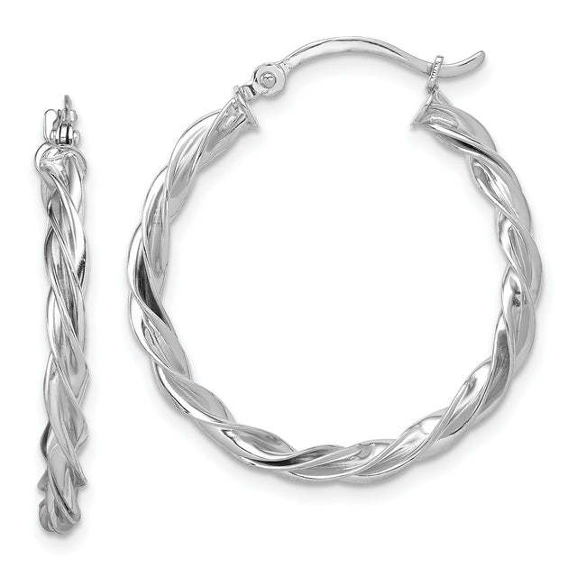 14k White Gold Twisted Hoop Earrings with Braided Design and Polished Finish