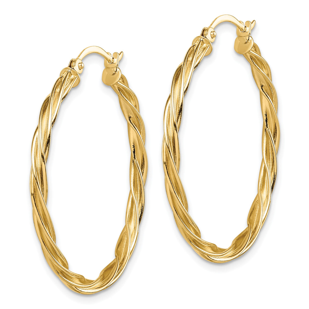 14k Yellow Gold Hoop Earrings, Twisted Rope Style, Lightweight Everyday Jewelry
