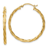 14k Yellow Gold Hoop Earrings, Twisted Rope Style, Lightweight Everyday Jewelry