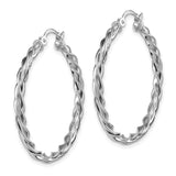 14k White Gold Twisted Hoop Earrings, Braided Design with Polished Finish for Women