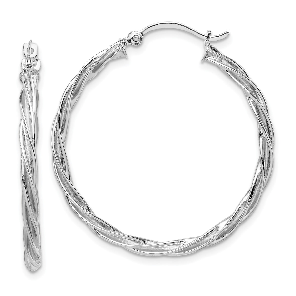14k White Gold Twisted Hoop Earrings, Braided Design with Polished Finish for Women