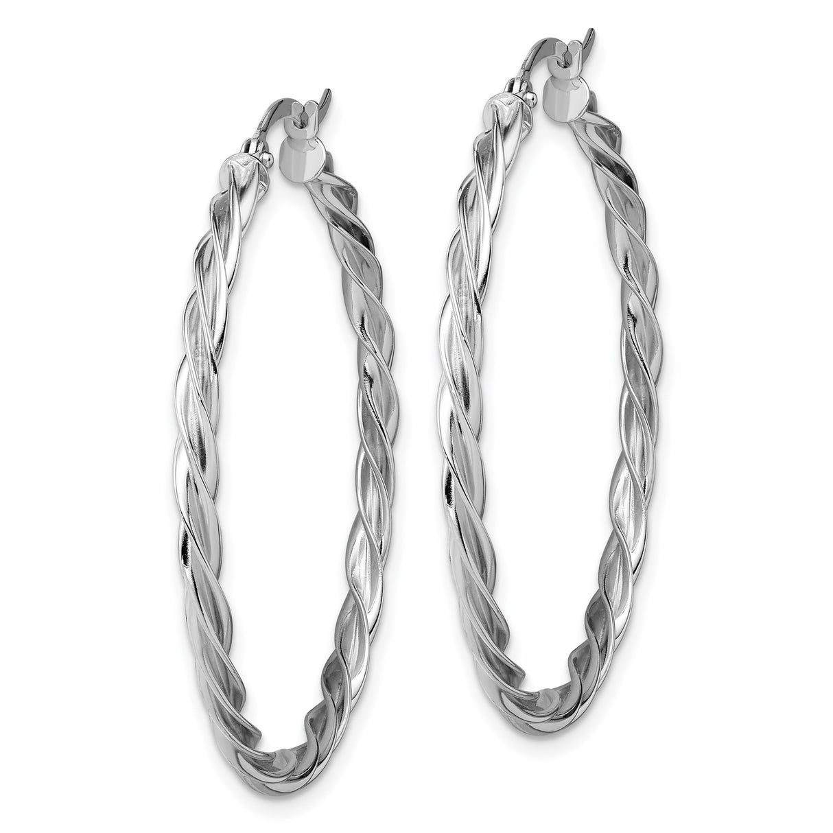 14k White Gold Twisted Hoop Earrings, Lightweight Braided Design for Women
