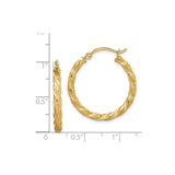 14k Yellow Gold Twisted Hoop Earrings, Textured and Polished Classic Lightweight Hoops